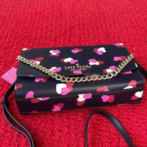 Kate Spade Carson Flutter Hearts Printed Convertible Crossbody Black Multi - Picture 3 of 14